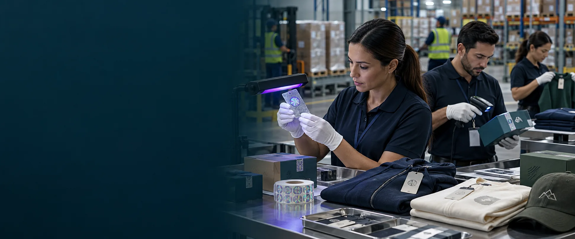 Brand-protection specialists reviewing authenticated products and licensing operations